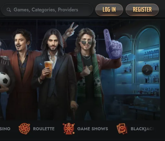 Startpagina van Gransino: linkermenu met casino, live casino, jackpots en sport, bovenaan een bonusbanner